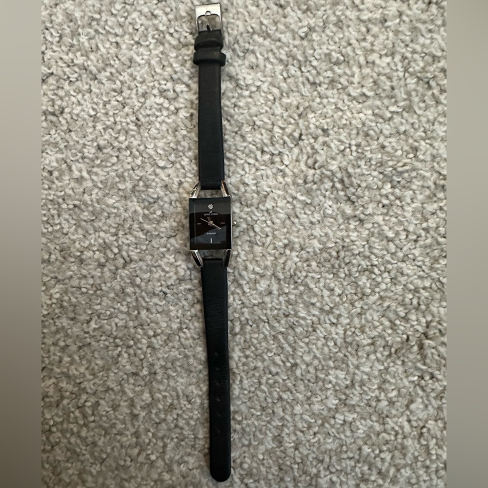Anne Klein Diamond Black Leather Strap Watch